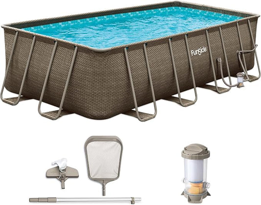 Funsicle Oasis Designer Lap 18' x 9'x 52" Rectangular Above Ground Swimming Pool, With FiltraBoost 1200 GPH Filter Pump, Ladder, Maintenance Kit, Cover, Ground Cloth & Repair Patch, Triple Basketweave
