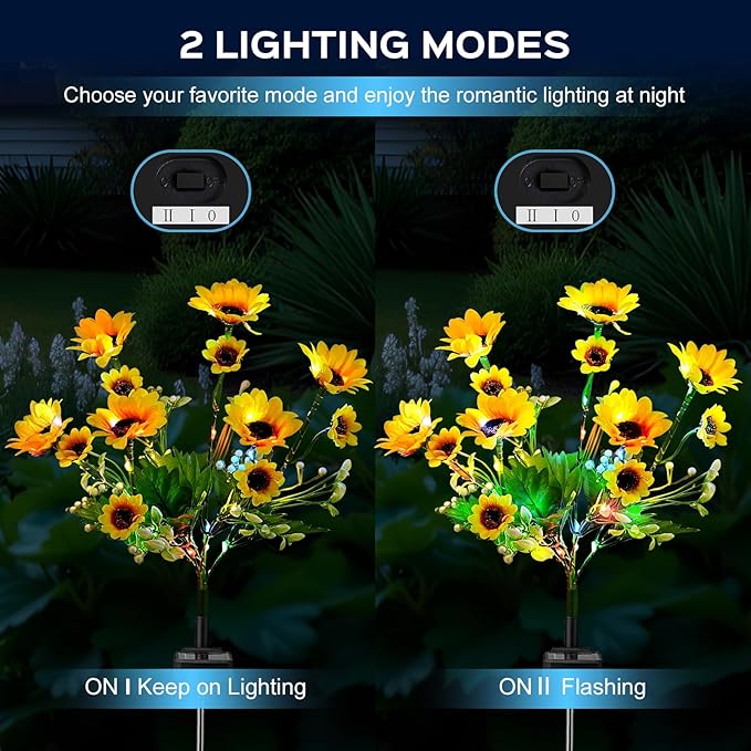 TANSOREN 2 Pack Solar Garden Lights Outdoor, Colorful LED Waterproof Solar Powered Sunflowers Landscape Lights for Outside Yard, Patio, Pathway Decorative, Décor, Gifts, Two Lighting Modes