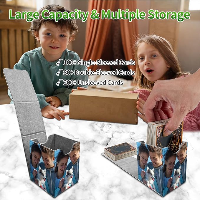 Customized Card Deck Box for MTG, Personalized Card Storage Case Fits 120+ Sleeved Cards, Premium Leather TCG Box with Strong Magnetic Closure for Magic, CCG, PTCG, Baseball Cards