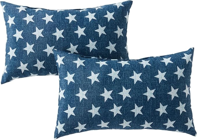 Set of 2 Outdoor Throw Pillows 19 x 12 Inch – Reversible Rectangle Patio Accent Pillows – Weather-Resistant Polyester Fabric – Eco-Friendly Recycled Polyfiber Fill – Stars