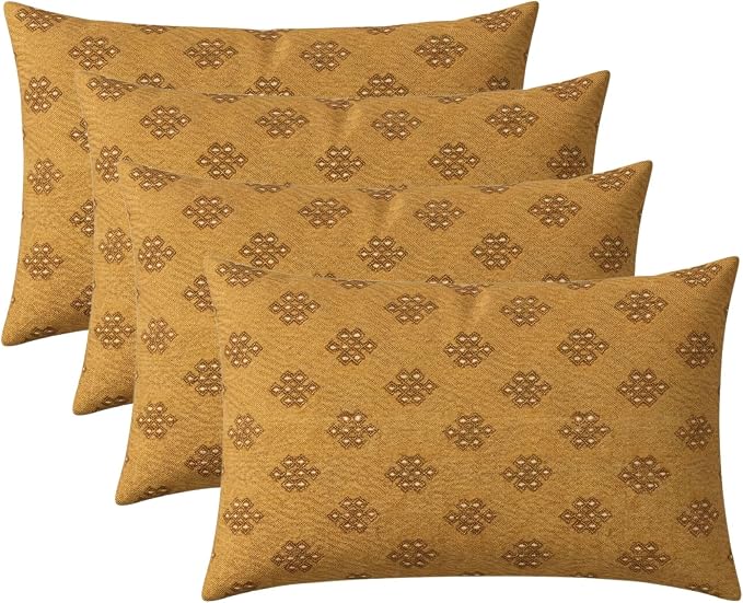 RSH DECOR: Sunbrella Jumbo Lumbar Throw Pillows Set of 4 | 26" x 16" | Indoor Outdoor for Patio Furniture | Water & Fade-Resistant | Includes Down-Alternative Inserts | Made in USA (Trinket Teak)