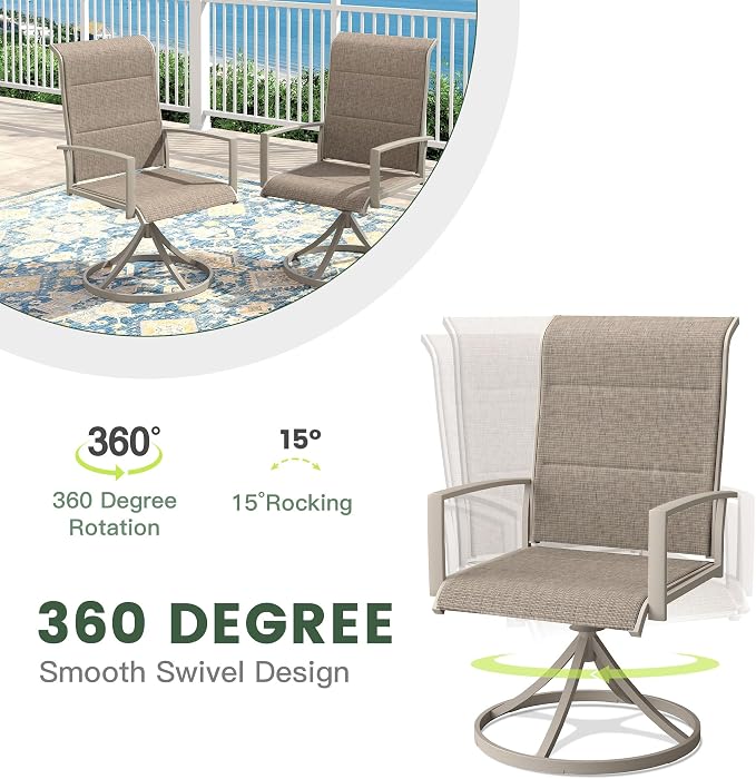 Outdoor Dining Set for 8, 63.1" Outdoor Dining Table with Umbrella Hole and Padded Textilene Patio Swivel Chairs, 9 Pieces Patio Table and Chairs Set for Garden Backyard, Sandshell