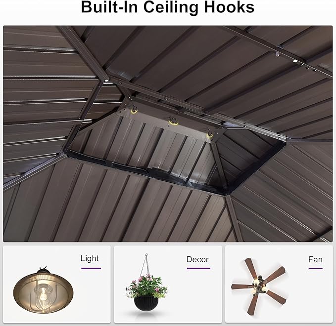 PURPLE LEAF 10’ X 10’ Outdoor Hardtop Gazebo Metal Frame Galvanized Steel Double Roof with Curtains and Nettings for Patio Desk Backyard Bronze