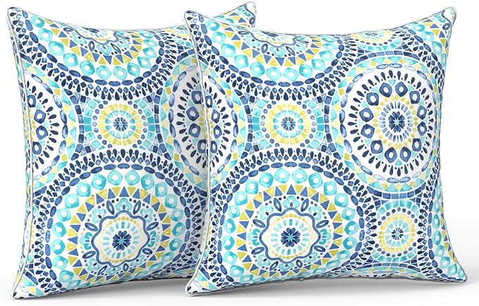 LVTXIII Outdoor Throw Pillows Set of 2, Patio Waterproof Pillows Fade Resistant Accent Pillows for Home and Garden Furniture Decoration, 18"x18", Delancey Baltic