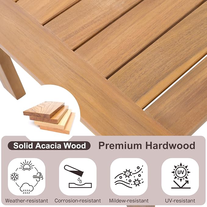 JIVOIT Outdoor 2-Piece Acacia Wood Patio Chat Set, Outdoor Conversation Set with 2 Seater Sofa and Coffee Table, Thick Cushions, Water-Repellent Fabric for Garden, Backyard, Balcony