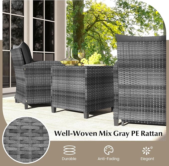 KOTEK 5 Pieces Patio Furniture Set with Ottomans, Wicker Patio Conversation Set with Coffee Table & Cushions, PE Rattan Outdoor Lounge Chairs for Backyard, Porch, Poolside (Mix Grey- Black)