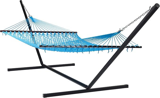 Rope Hammock and Tri Beam Stand (Light Blue Hammock and Black Stand)