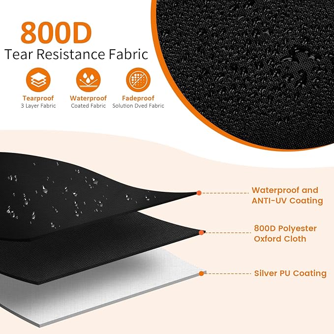 64 Inch Round Patio Furniture Covers with Support Pole, 800D Heavy Duty Waterproof Tear-Resistant Polyester Round Outdoor Table Cover