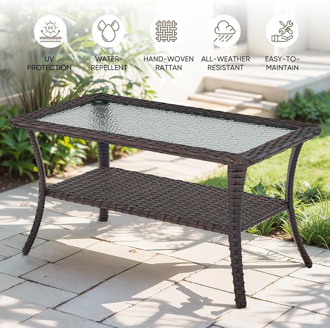 Patio Loveseat Glider Set, Resin Wicker Loveseat Glider with 4 Swivel Patio Chiars Coffee Table, 6 Piece Patio Conversation Set PE Rattan Loveseat Set, Brown Wicker|Grey Cushions