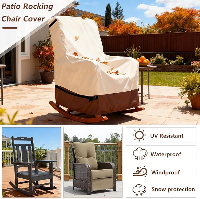 Outdoor Rocking Chair Covers,600D Heavy Duty Waterproof Outdoor Chair Covers,Outdoor Furniture Covers for All Weather Protection
