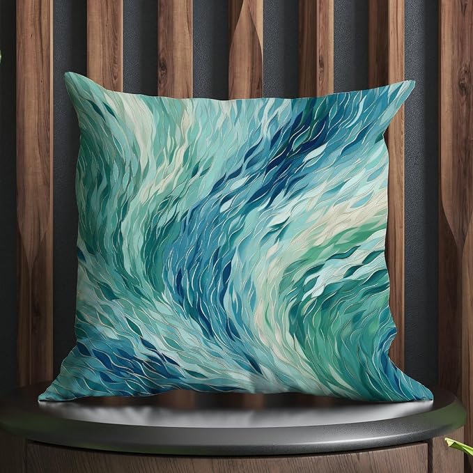Pillowcase Make It Rain Fiesta Cushion Cover Modern Rainbow Teal Pillow Cover Accent Modern Decorative Pillow Covers for Bedroom Sofa Bench Porch 16x16 in