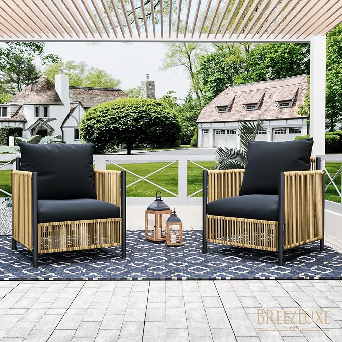 2 Pieces Aluminum Outdoor Patio Furniture Set - Loveseat & Dual-Layer Coffee Table - Rope Sectional Conversation Sofa Sets with Washable Thick Cushion for Garden, Backyard, Porch