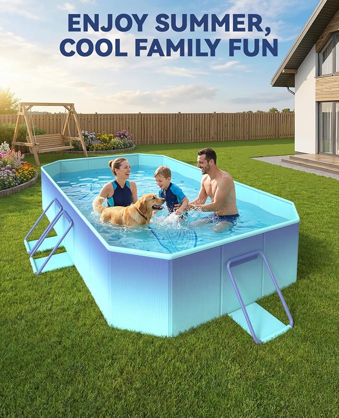 HeySplash Foldable Pool, Non-Inflatable Swimming Pool with Rigid Puncture-Proof Hard Composite Board, Kiddie Pool Outdoor Pool, Adults & Kids Pool for Backyard Garden Dog Pool 78"×53"×19", Blue Whale