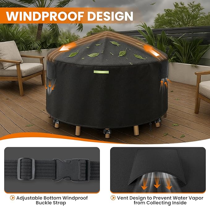 51 Inch Round Patio Furniture Covers with Support Pole, 800D Heavy Duty Waterproof Tear-Resistant Polyester Round Outdoor Table Cover