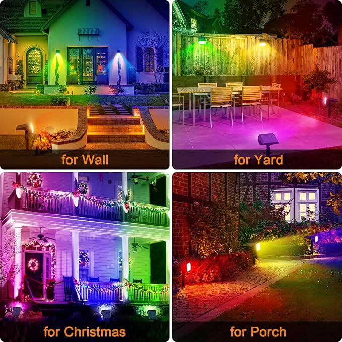 Solar Spot Lights Outdoor Color Changing,[7 Modes/4 Pack] Christmas IP65 Waterproof Landscape Spotlights, Dusk to Dawn Solar Powered Security Light for Patio Gate Walkway Pool Garden Yard Driveway