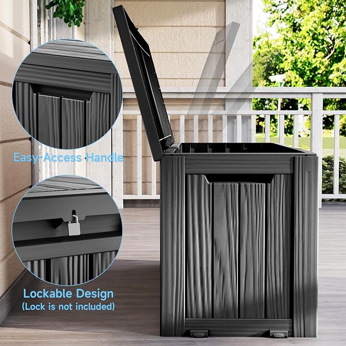 Pepe Tee Waterproof Resin Deck Box, Outdoor Storage Bin for Patio Furniture Cushions, All-Weather Garden Organizer & Seating Bench, Black