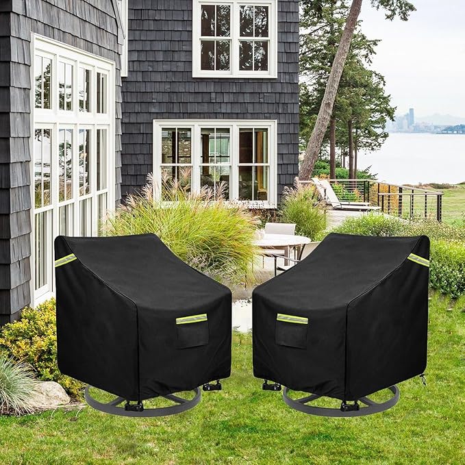 Outdoor Swivel Chair Cover 2 Pack,(29W x 31D x 38.5H inches )100% Waterproof Heavy Duty Outdoor Rocking Chair Covers， Patio Chair Covers Waterproof Patio Furniture Covers ( Black)