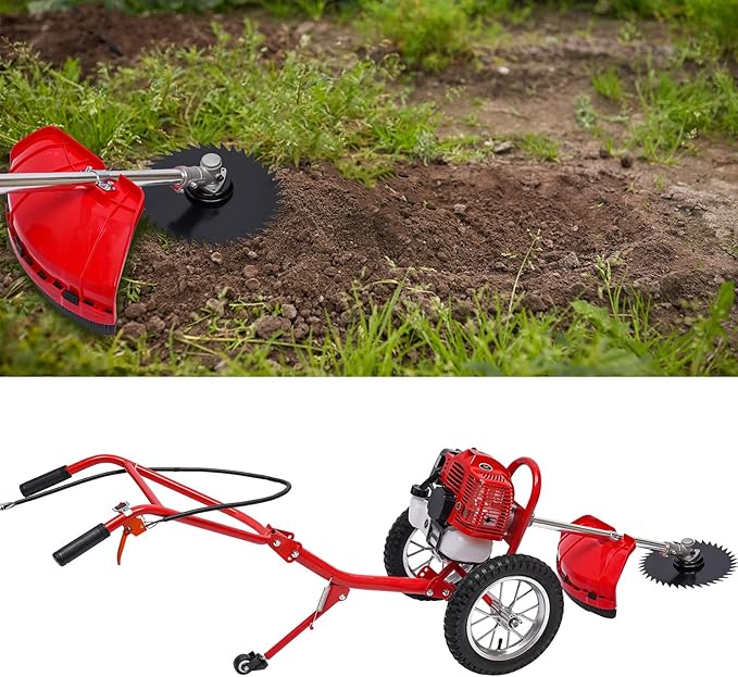2-Stroke Gasoline Lawn Mower 49cc Hand Push Mower, 1800W Multifunction Grass Cutter Trimmer Air-Cooled Lawn Cutter Machine for Mountains, Plains, Orchards, Vegetable Fields, Greenhouses(6500-7000RPM)