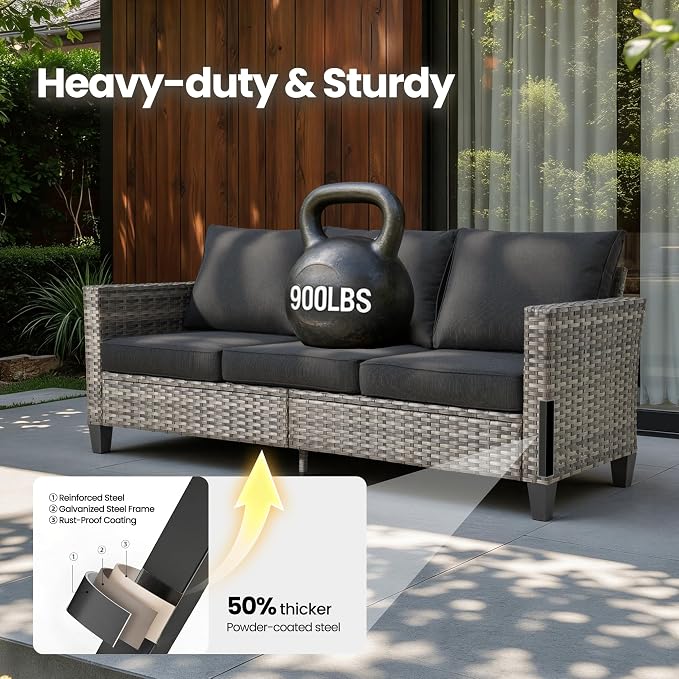 5 Piece Wicker Patio Furniture with Swivel Rocker Chair, Black | High Back Swivel Rocker Chairs, All Weather Rattan Outdoor Sofa, Solar Lights Table, Modern Conversation Sets, Deck Backyard