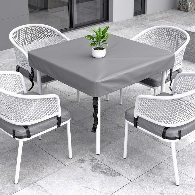 M METERXITY Square Patio Table Cover, 32"L x 32"W x 4"H Rectangular Table Cover for Outdoor Furniture, All-Weather/Waterproof/UV-Resistant, Patio Furniture Protector [Grey]