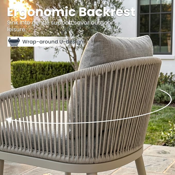 5-Piece Patio Dining Table Sets, Woven Wicker Dining Set with Rectangular Aluminum Table and Dining Chairs Modern Outdoor Dining Furniture Set for Outdoors and Indoors