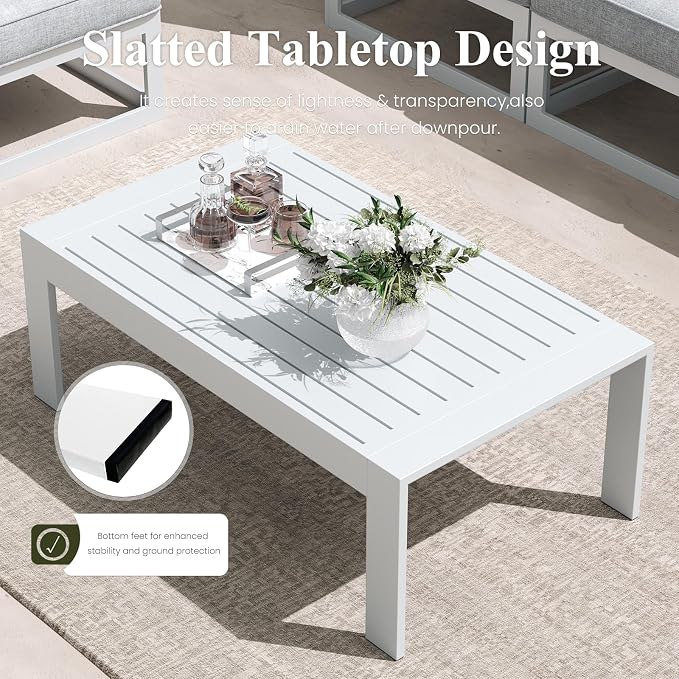 LayinSun 9 Pieces Modern Aluminum Patio Furniture Set with Coffee Table, Outdoor Modular Sectional Conversation Set L-Shaped Sofa for Backyard