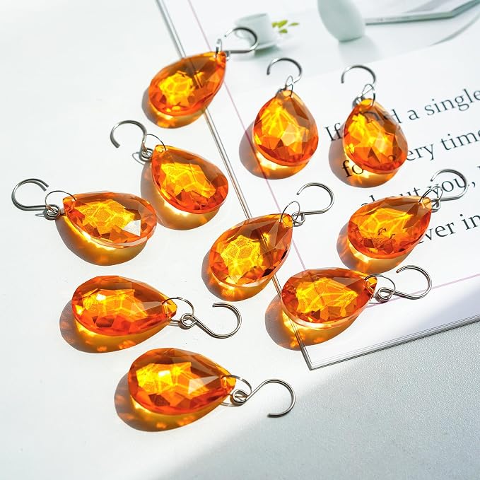 10pcs Amber Bauhinia Crystal Prisms Suncatcher Chandelier Decor | K9 Crystal Glass Bauhinia Prisms 38mm Amber Window Wedding Party Chandelier Decor Rainbow Maker Gift for Women Mom