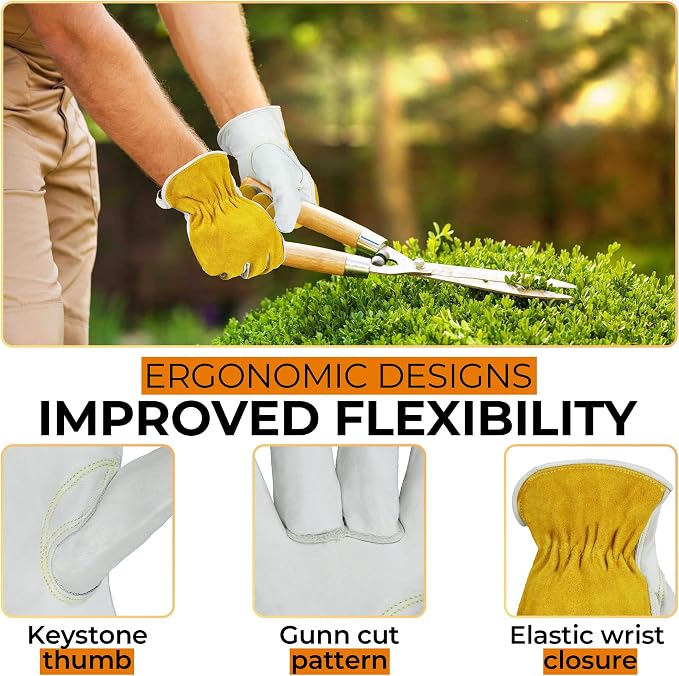 HANDLANDY Leather Gardening Gloves, Leather Work Gloves for Men Women | Durable Utility Men Women Garden Yard Working Glove, for Landscaping, Mechanic, Construction, Driving, Farming, Ranching
