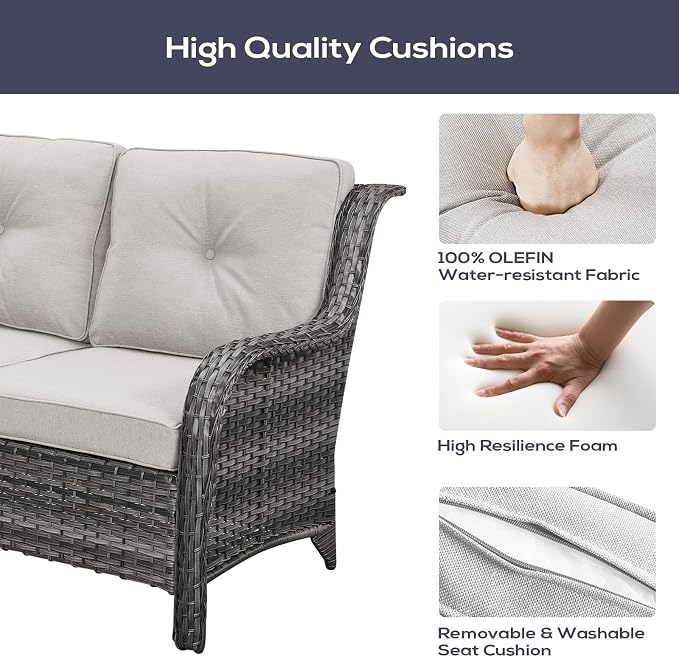 Belord Patio Furniture Set 6 Seats, Oversized Outdoor Sectional Couch, Two 3-Seater Sofas with Coffee Table, Patio Conversation Sets,Ideal for Porch, Deck, Mixed Grey Wicker/Beige Cushion