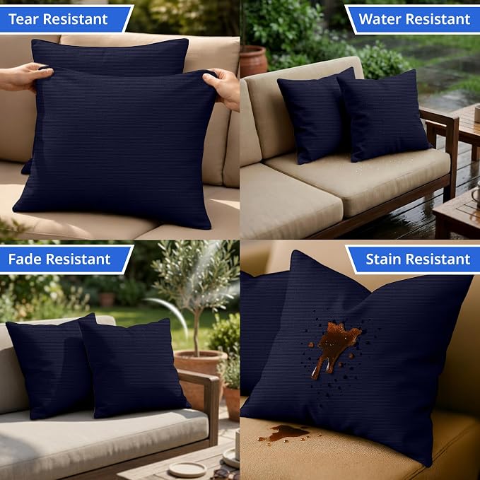 Covers & All Sunbrella Throw Pillows Set of 2, 22 x 22 Inch Square Outdoor & Indoor Cushions with Insert, Fade & UV Resistant Fabric (Canvas Navy)