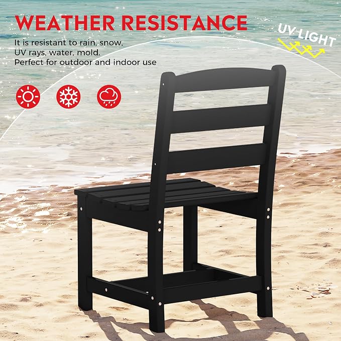 Costaelm Palms 5-Piece HDPE Outdoor Square Patio Dining Table Set with Armless Side Chairs, Black