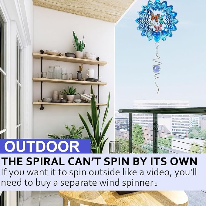 Wind Spinner Tail with Purple Glass Orb,Wind Spinners Stabilizer Gazing Ball Spiral Tail,Hanging Rotating Wind Spinner Spiral,Indoor Outdoor Visual Illusion Garden Decoration-13in