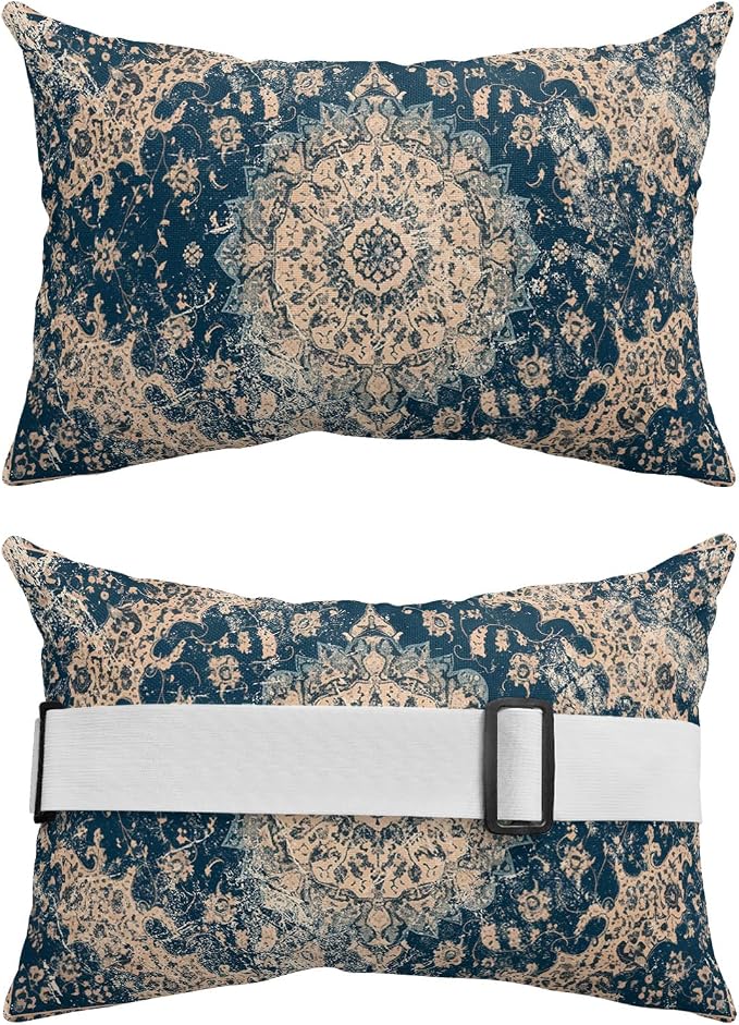 Outdoor Lumbar Cushions with Inserts, Blue Classic Medieval Retro African Pattern Waterproof Fluffy Fade Body Pillows, Patio Furniture Pillow for Home Balcony Garden Decor 11x16IN