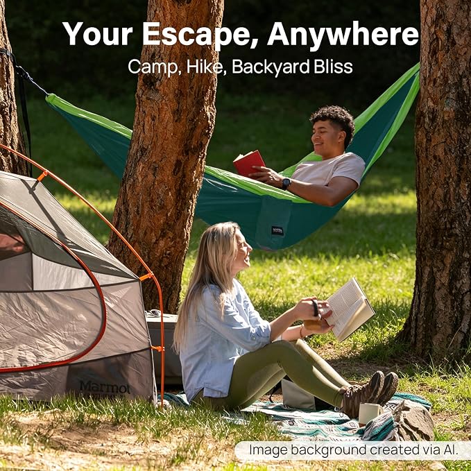 Kootek Camping Hammock, Portable Hammocks with Tree Straps & Attached Carry Bag, Camping Essentials Gear, Perfect for Outside Indoor Hiking Beach Backpack Travel