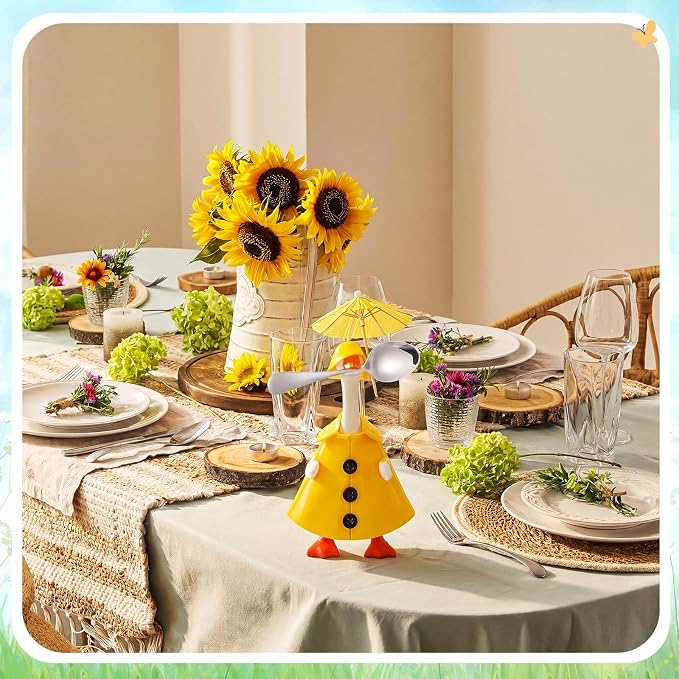 FuWeave Mini Desk Spring Baby Goose Outfit Raincoat and Umbrella for 7'' Desk Baby Goose Costume Plastic Raincoat Clothes for Summer Geese Figurine Desktop Home Decoration (Yellow)