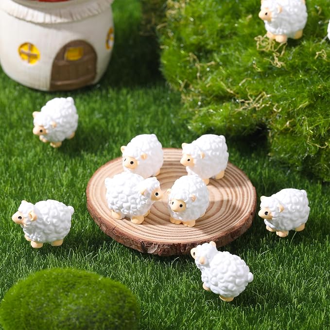 100pcs Mini Resin Sheep Figurines Garden Decor Ornaments（White） | Cute Sheep In 4 Colors Perfect Indoor Outdoor Garden Landscape Potted Plant Dollhouse Decoration