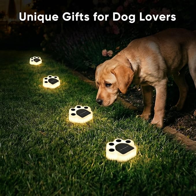 Solar Paw Print Lights 6 Pack, Outdoor Waterproof Solar Garden Lights, Lawn Patio Pathway Decorative Lights, Pet Dog Lovers Gifts for Women Mom Mother's Day(Warm White)