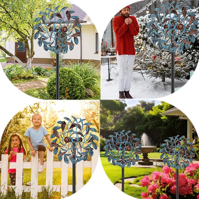 360° Wind Spinners Outdoor, Wind Sculptures Windmill with Metal Stake, 63.2" Kinetic Large Metal Yard Art Decor Spinners Pinwheels for Garden Outside Patio Lawn