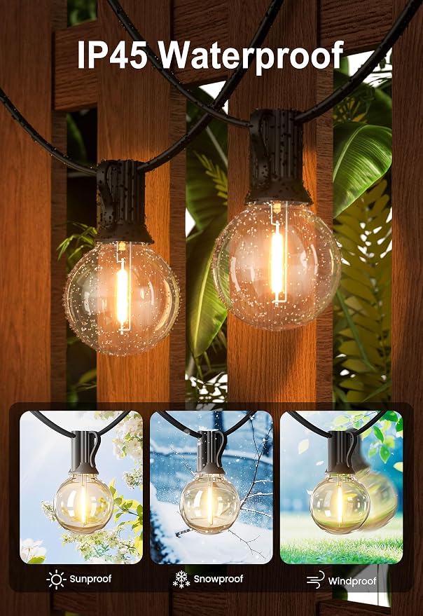 Outdoor String Lights Waterproof 400FT Outside Patio Lights for Bistro Cafe | 4-Pack x 100FT Connectable Outdoor Lighting,208 Dimmable Plastic G40 LED Globe Bulbs for Garden Porch Backyard Gazebo Balcony