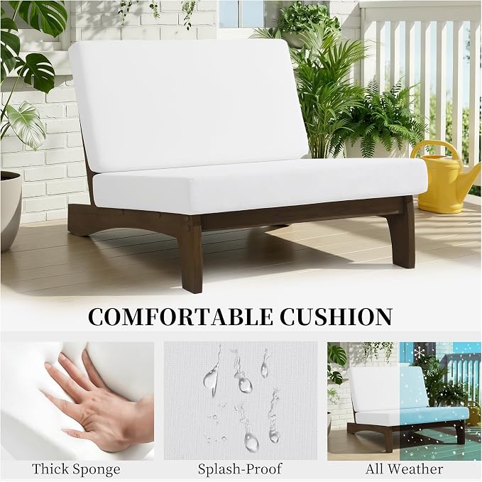 3 Piece Wood Outdoor Patio Frutnire Set, 5 Seater Patio Conversation Sets with Thick Cushions, Outdoor Sectional Furniture with Coffee Table - Beige