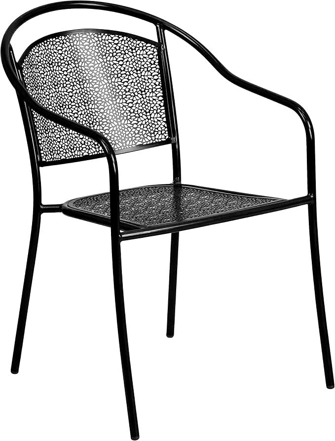 Flash Furniture Oia 5-Piece Commercial Grade Steel Patio Table and Chairs Set, Outdoor Dining Set with Square Table and 4 Round Back Chairs, Black