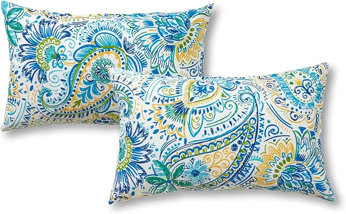 Greendale Home Fashions 2-Pack Outdoor 19x12 inch Rectangle Decorative Throw Pillow, Paisley