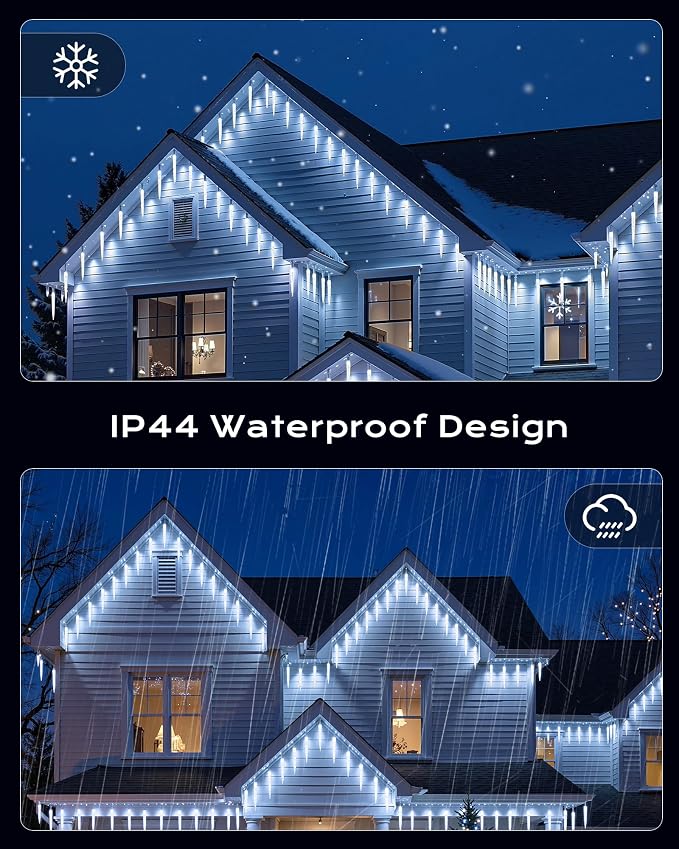Brightown Icicle Lights Outdoor with Remote, 2 Pack Total 40ft 40 Tubes 200 LED Ice Shape String Lights, Connectable Hanging Christmas Decoration Lights for Tree Patio Roof Holiday Decor, Cool White