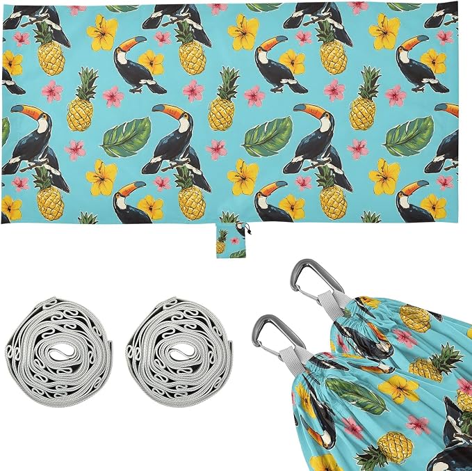 Camping Hammock Outdoor Hammocks for Outside Toucan Hibiscus Flower Beach Trees Portable Lightweight with Pockets Tree Straps Indoor Small