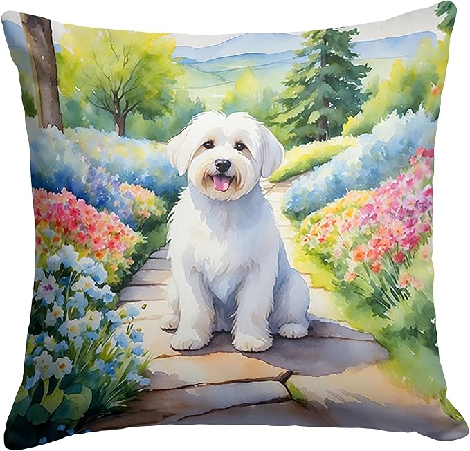 Caroline's Treasures Coton de Tulear Spring Path Throw Pillow Machine Washable, Indoor Outdoor Decorative Pillow for Couch, Bed or Patio, 18Hx18W