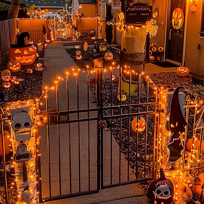 JMEXSUSS Connectable 100 LED Orange Halloween Lights Indoor with 8 Modes | 33ft Halloween String Lights Clear Wire, Plug in Fall Lights Thanksgiving Lights, Christmas Twinkle Lights Plug in for Tree