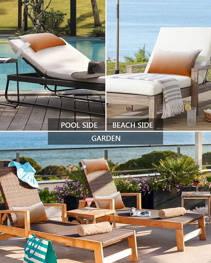 Outdoor Chaise Lounge Head Pillow, Fall Orange Throw Pillow Soft Lumbar Pillows with Elastic Straps and Insert, 1 Pack Headrest Cushion for Patio Pool Beach Autumn Ombre Color 11"x16"