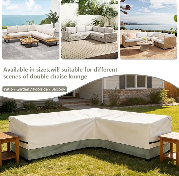 okcool Outdoor Sectional Sofa Cover Waterproof-L-Shaped Patio Furniture Covers for 6-Seater Outdoor Sectional Furniture Couch 110"(85''L) x 32''D x 31''H, White&Grayish Green