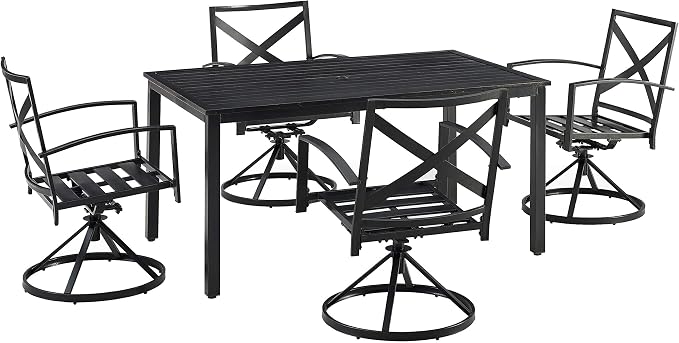 Crosley Furniture Kaplan 5-Piece Outdoor Dining Set for 4, Patio Table and Chairs for Backyard, Deck, Oiled Bronze with Mist Cushions