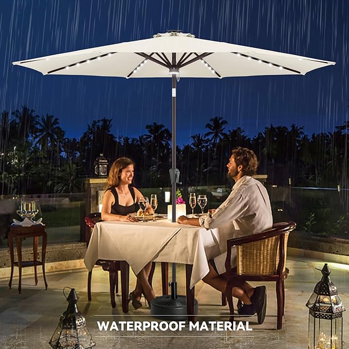 11ft Solar Umbrella Outdoor - Lighted Solar Patio Umbrella with 40 LED Lights Waterproof UV Protection, Table Umbrella with Tilt for Pool, Porch, Garden, Deck, Backyard - Ivory